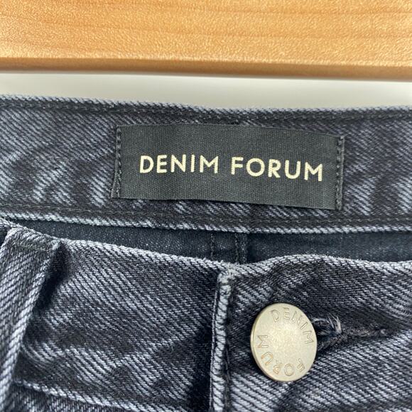 Denim Forum Farrah Jean High Rise Wide Leg Organic Cotton Frayed Black Womens 26 - Picture 9 of 12